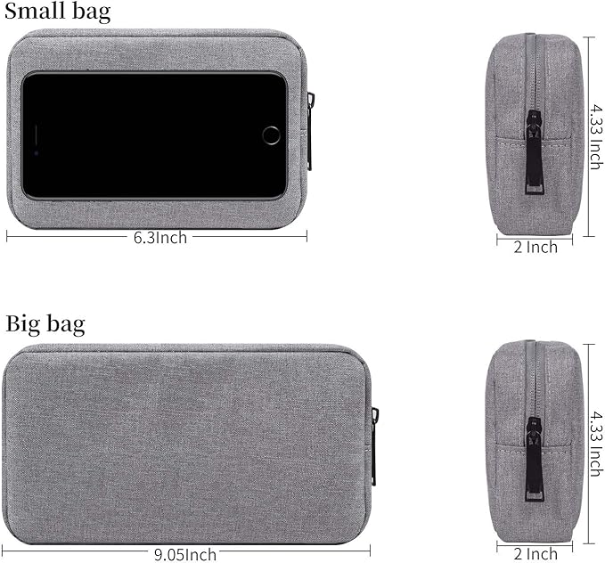 Electronics Accessories Organizer Bag,Portable Digital Storage Bag for Cable,Power Bank,Charger,Charging Cords,Mouse,Adapter,Earphones and More Out-Going,Business,Travel Gadget Bag,Grey(Small+Big)