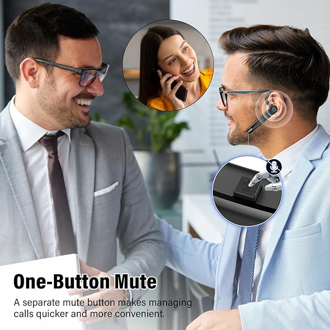 Bluetooth Headset V5.4, 115H Playtime Wireless Bluetooth Earpiece with Dual Mic Noise Cancelling Computer Headset Hand Free Headphones for Trucker, Driver, Home, Work, Business
