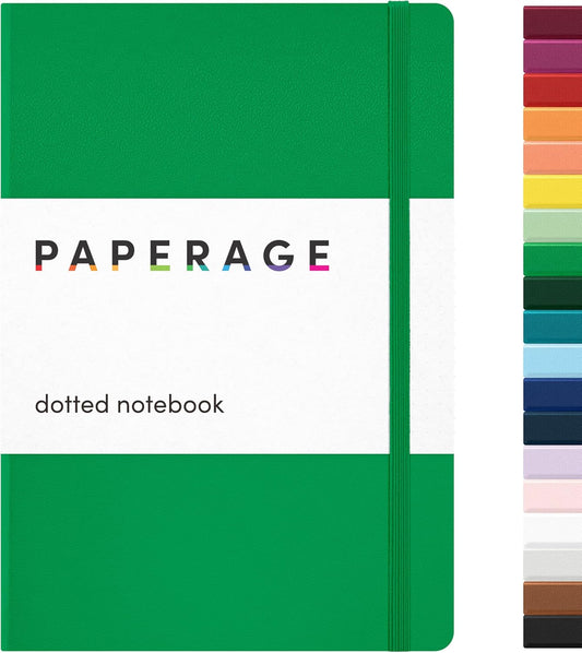PAPERAGE Dotted Journal Notebook, (Green), 160 Pages, Medium 5.6 in x 8 in - 100 GSM Thick Paper – Hardcover Journaling Notebook for Work, School & Bullet Journaling