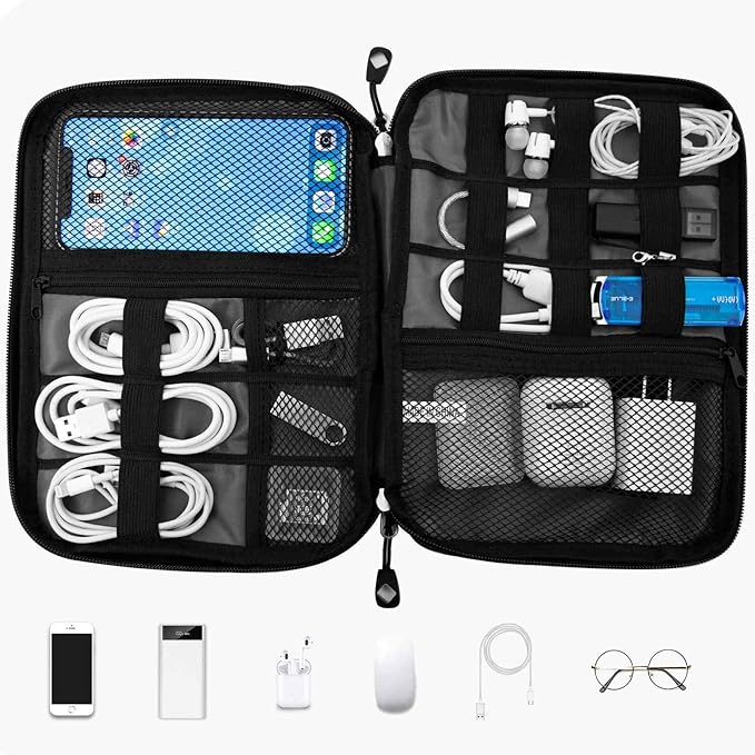 Travel Cable Organizer Bag Waterproof Portable Electronic Accessories Organizer for USB Cable Cord Phone Charger Headset Wire SD Card with 5pcs Cable Ties(Grey)