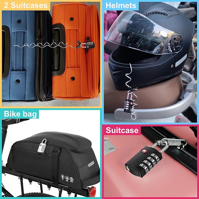 ZHEGE Luggage Lock for Train 4 Pack, 1 Cable (30 Inch), TSA Approved Travel Cable Lock for Backpack, Suitcase, School Gym Locker (4 Pack, Black)