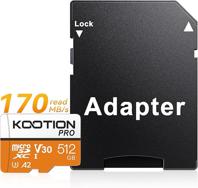 KOOTION 512GB Micro SD Card Up to 170MB/s, microSDXC UHS-I Memory Card, C10, U3, A2, V30, Full HD, 4K UHD, TF Card for Drones/Gaming Console