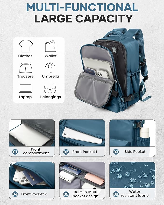 Vacuum Travel Backpack with Pump for Women,Personal Item Carry on Backpacks Flight Approved 18x14x8 inches for Men,Laptop Waterproof Work Compression bags Casual Daypack Blue