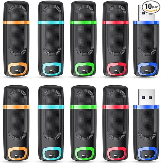 RAOYI 10 Pack 64GB USB 2.0 Flash Drive Thumb Drive Memory Stick Jump Drive Zip Drive for Data Storage and Backup (Mix Colors : Cyan Orange Red Blue Green)