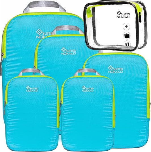 SUITEDNOMAD Ultralight Compression Packing Cubes Set, Suitcase and Backpack Travel Organizer Bags