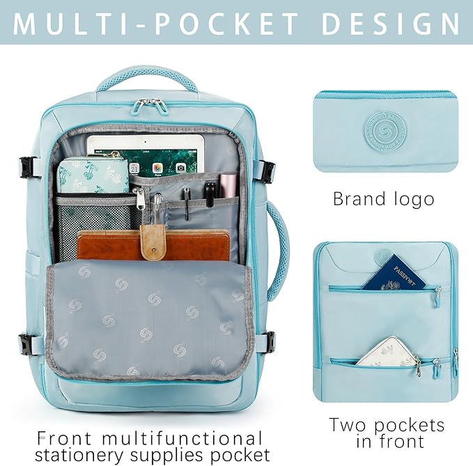 Sowaovut Travel Laptop Backpack, Extra Large High School College Backpacks, Flight Approved Daypack Business Bag Fit 17.3 inch Laptop for Men Women (Light Blue)