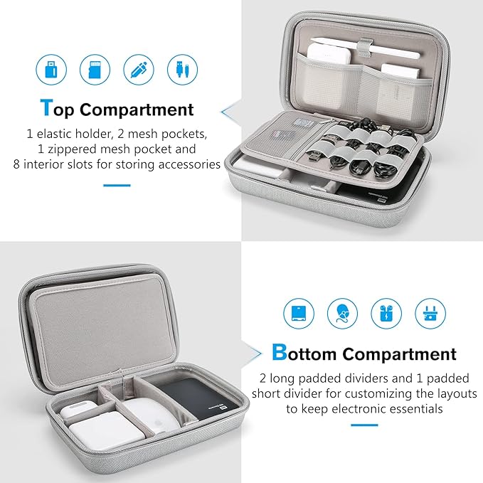 ProCase Hard Travel Electronic Organizer Case for MacBook Power Adapter Chargers Cables Power Bank Apple Magic Mouse Apple Pencil USB Flash Disk SD Card Small Portable Accessories Bag