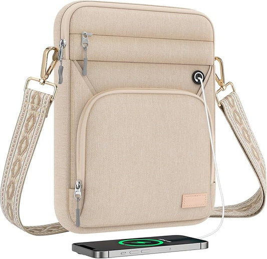 MoKo 9-11 Inch Tablet Sleeve Bag, Fits 11 inch iPad Air M3, iPad A16 2025, Pro 11 M4, iPad 10/9/8/7th, Tab S8/S9 11, Multifunctional Bag with Shoulder and Headphone Port, Sand