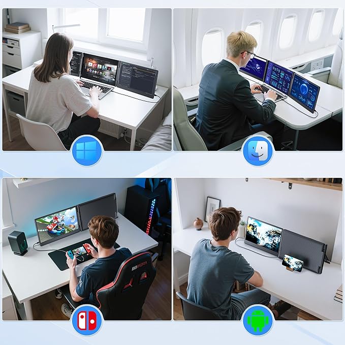 Laptop Screen Extender Portable Monitor, 14.2" 1080P FHD IPS Screen, Monitor Extender for Laptop, Fit for 13-17" Laptops, Plug & Play Compatiable with Wins/Mac/Android/Switch (Triple 14.2")