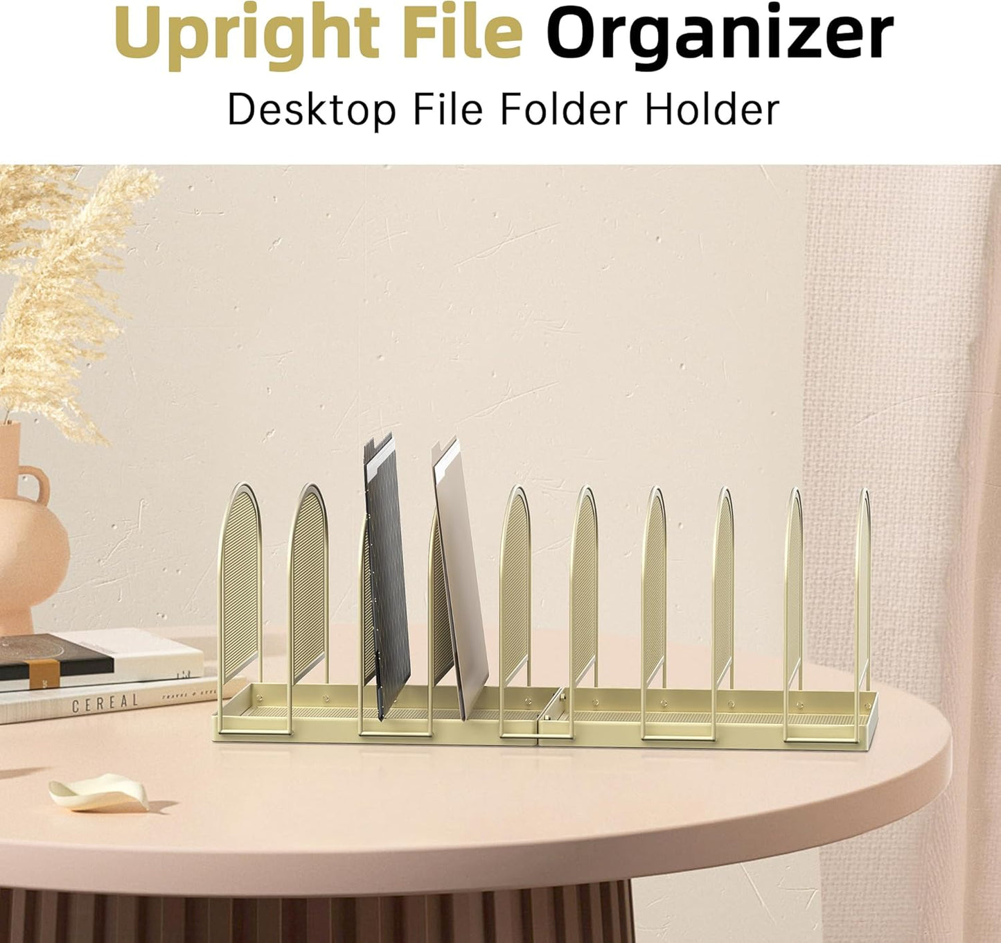 SUPEASY File Organizer 9-Section Mesh Desk Organizer, Upright File Organizer Desktop Organizer File Sorter, File Folder Holder for Office Supplies, Golden Yellow