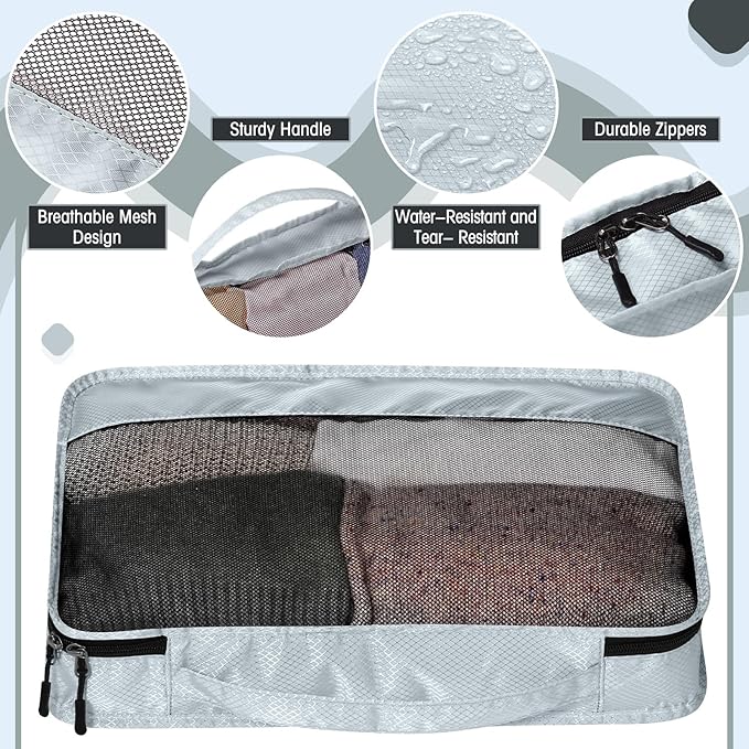 5 Pcs Packing Cubes for Suitcase Large Travel Cubes Carry on Luggage Organizer Bags for Clothes Accessories(S,Gray)