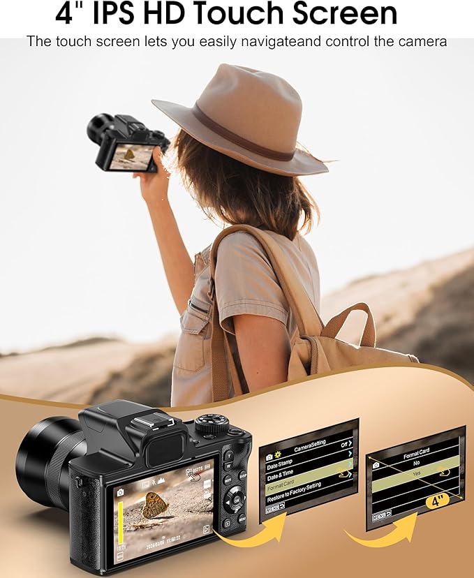 True 5K Digital Cameras for Photography - 80MP WiFi Autofocus Vlogging Camera for YouTube with 4.0" Touch Screen - UHD One-Touch Macro Video Camara for Beginner Photographer with 18X Zoom, Lens Cap