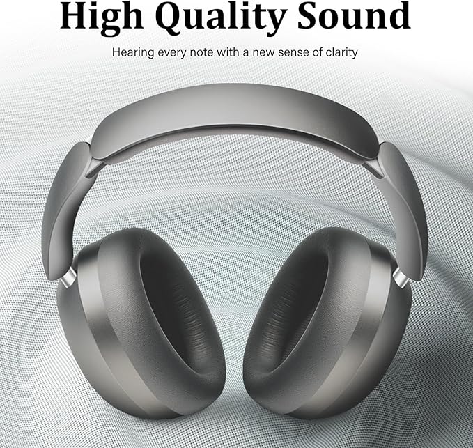Wentronic Y04 Bluetooth Headphones Active Noise Cancelling Wireless Over Ear Headsets 48 Hours Playtime High Sound Quality Foldable Earphones with Soft Ear Cushion for Travel - Grey