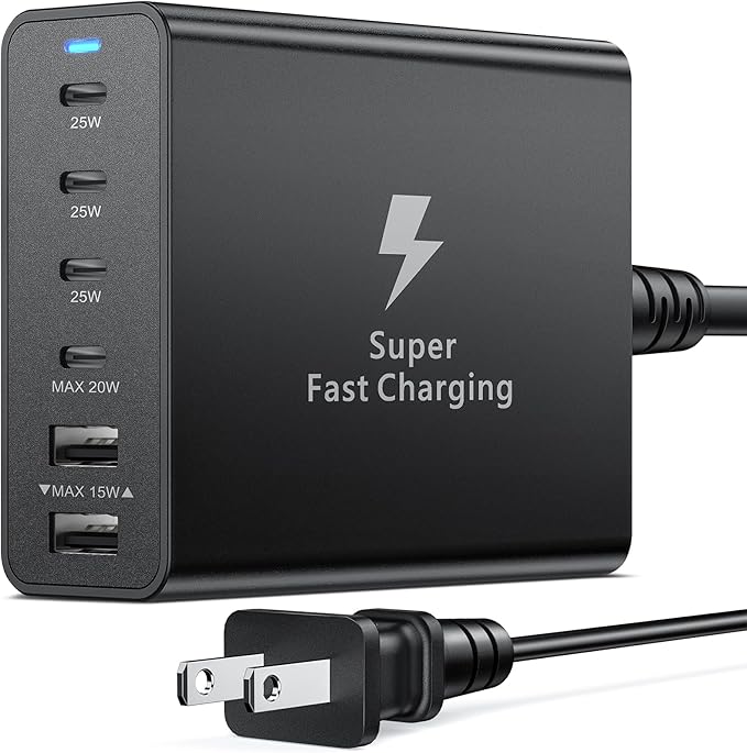 USB C Charger Block, Costyle 125W 6 Port Super Fast Charger Type C Charging Block Station Hub Multiport USB C Wall Charger Power Adapter for Samsung S25 S23 S24 Ultra S22 S21 Z Fold Flip,Tab S10+/S9