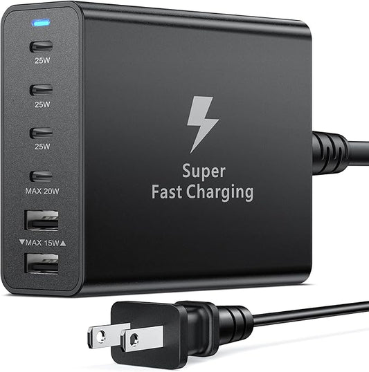 USB C Charger Block, Costyle 125W 6 Port Super Fast Charger Type C Charging Block Station Hub Multiport USB C Wall Charger Power Adapter for Samsung S25 S23 S24 Ultra S22 S21 Z Fold Flip,Tab S10+/S9