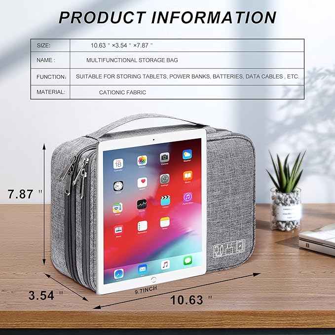 SELLYFELLY Electronic Bag Travel Cable Accessories Bag Waterproof Double Layer Electronics Organizer Portable Storage Case for Cable, Cord, Charger, Phone, Adapter, Power Bank, Kindle, Hard Drives