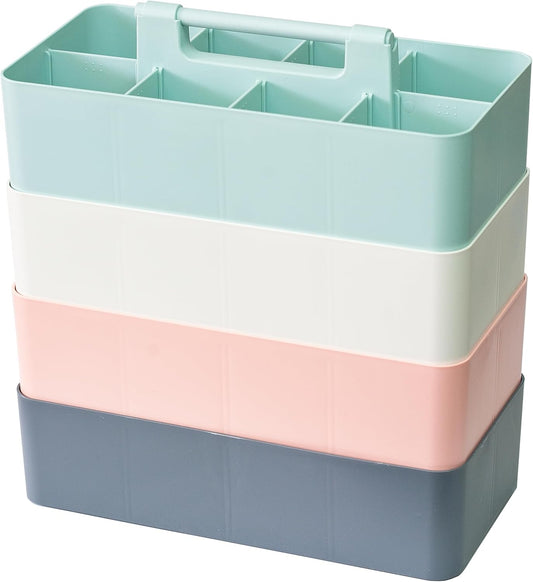 Portable Caddy Organizer - Stackable Plastic Caddy with Handle | Desk, Makeup, Dorm Caddy, Classroom Art Organizers (Made In Usa) (Mint/Ivory/Pink/Gray), OGMIX-4PACK