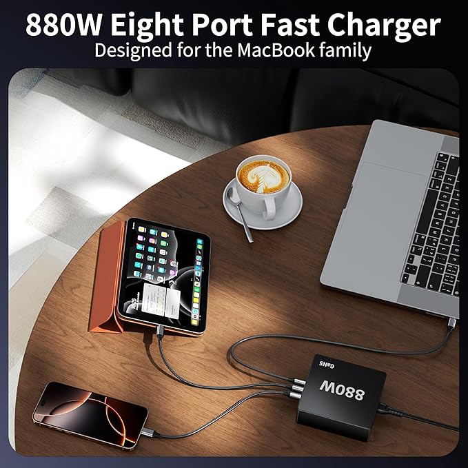 880W USB C Charger Block Charging Station 8 Port Fast Chager 140W PD PPS HUB Laptop MacBook Charger Compatible with All iPhone 17 Pro Max/17 Air/16 SE/Samsung Galaxy 25/ MacBook Pro/Air/iPad Pro