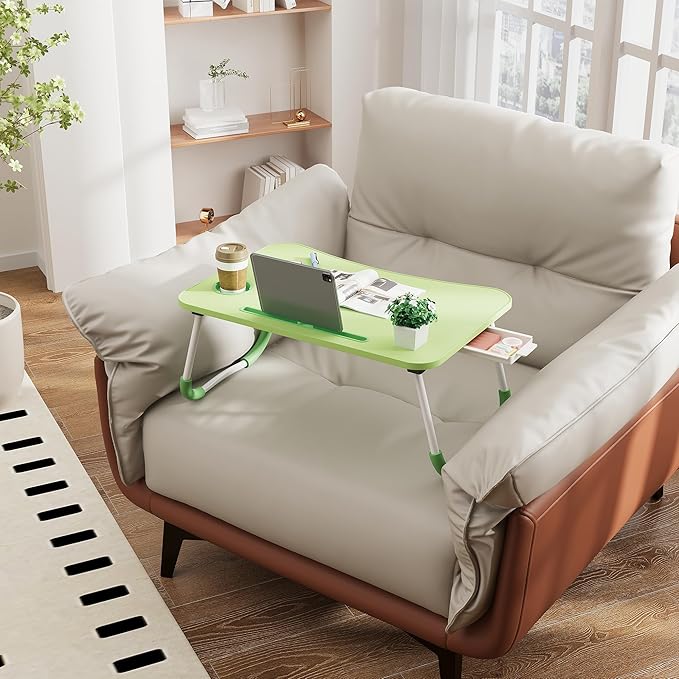 Lap Desk Bed Trays for Eating and Laptops Breakfast in Bed Tray for Sofa/Couch/Study/Reading/Writing with Cup Holder/Drawer On Low Sitting Floor Large Portable Foldable (Green)