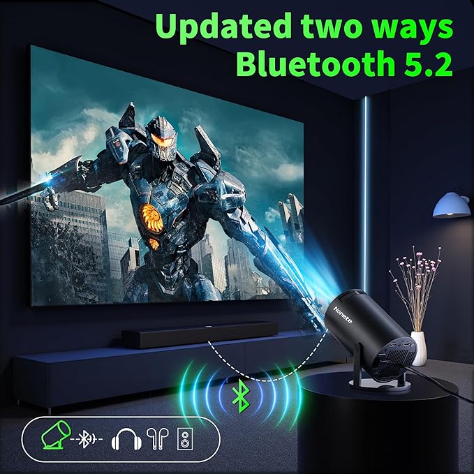 【Built-in Apps】Mini Projector 1080P, 4K Projector Full HD with WIFI 6 and Bluetooth 5.2, Support 270° Rotatable Portable Projector with Auto Keystone Correction,Compatible with Phone/HDMI/USB - Black