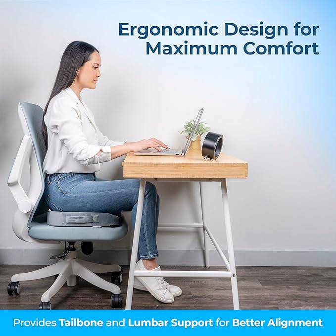 LuminaRest® Gel Seat Cushion for Long Sitting – CertiPUR-US® Certified Memory Foam – Premium Gel Tailbone Pain Relief Cushion, Adaptable for Office, Car, Airplane & Wheelchair – (Gray)