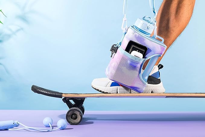 H2O Capsule Half Gallon Cube Square Water Bottle value pack - 2.2L Water Bottle with Strap, 2 Sleeves, Covered Straw Lid – BPA Free Reusable Sports Water Jug with Handle, (68 Ounce)