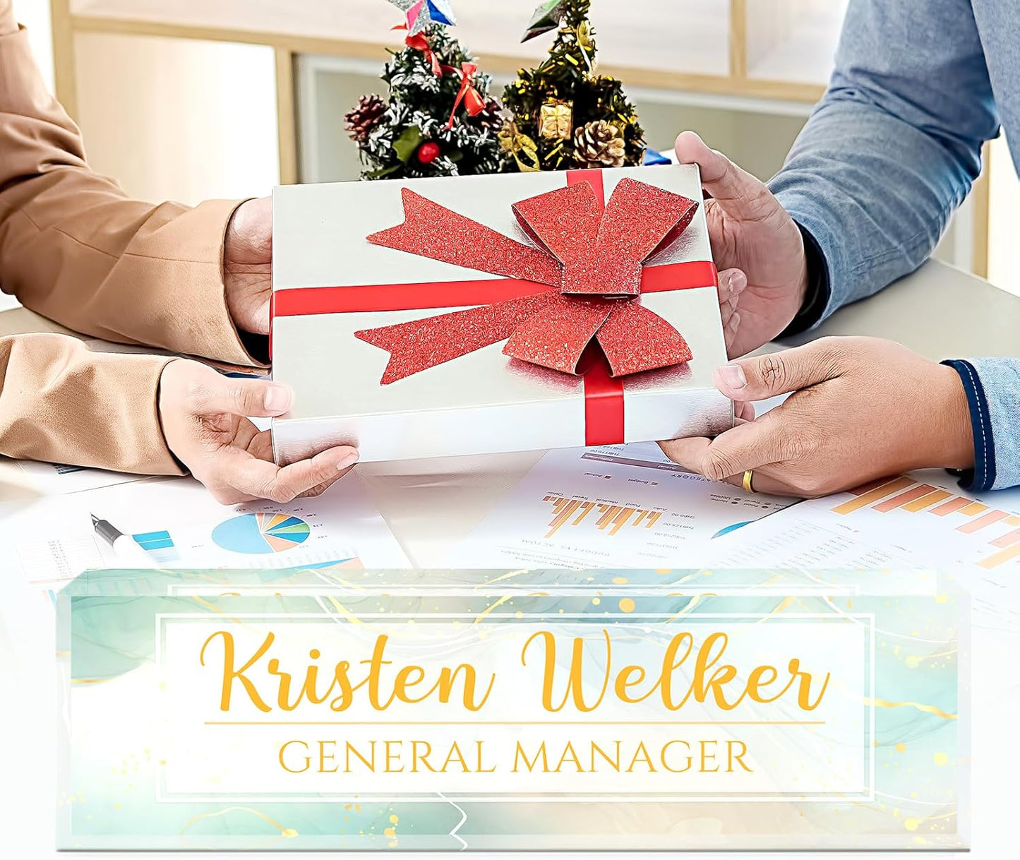 Gowellly Desk Name Plate Personalized - Custom Acrylic Name Plate for Desk - Enterprise Custom Logo/Text nameplates - Employee Appreciation Gifts (Light Green Marble)