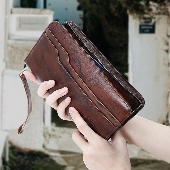 Polare Full Grain Leather Family Travel Passport Wallet and Documents Organizer RFID Blocking Case Holder Fits 6 Passports for Men and Women