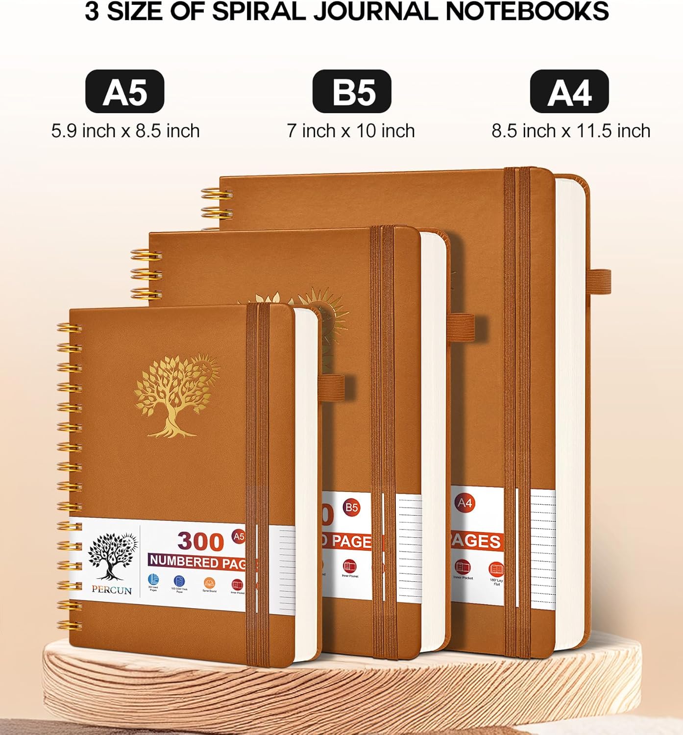 Spiral Notebook Journal for Women Men, 300 Numbered Lined Pages, College Ruled, A5 Hardcover Spiral Bound Notebook for School, Work, Note Taking Writing, Leather Spiral Journal Medium 5.9"x8.5"