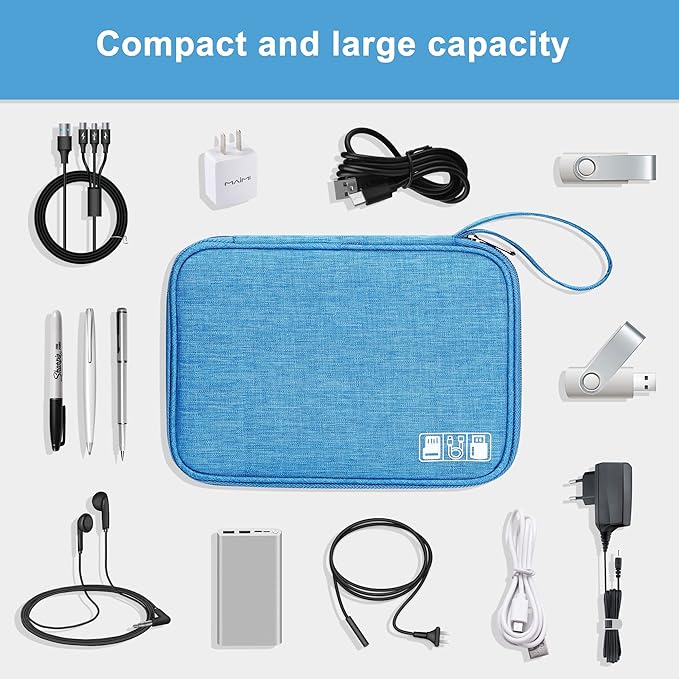 CILLA Travel Cord Organizer Case, Portable Waterproof Storage Bag for Charger, Cord, USB, Power Bank, Earphone, SD Card, Travel Essentials