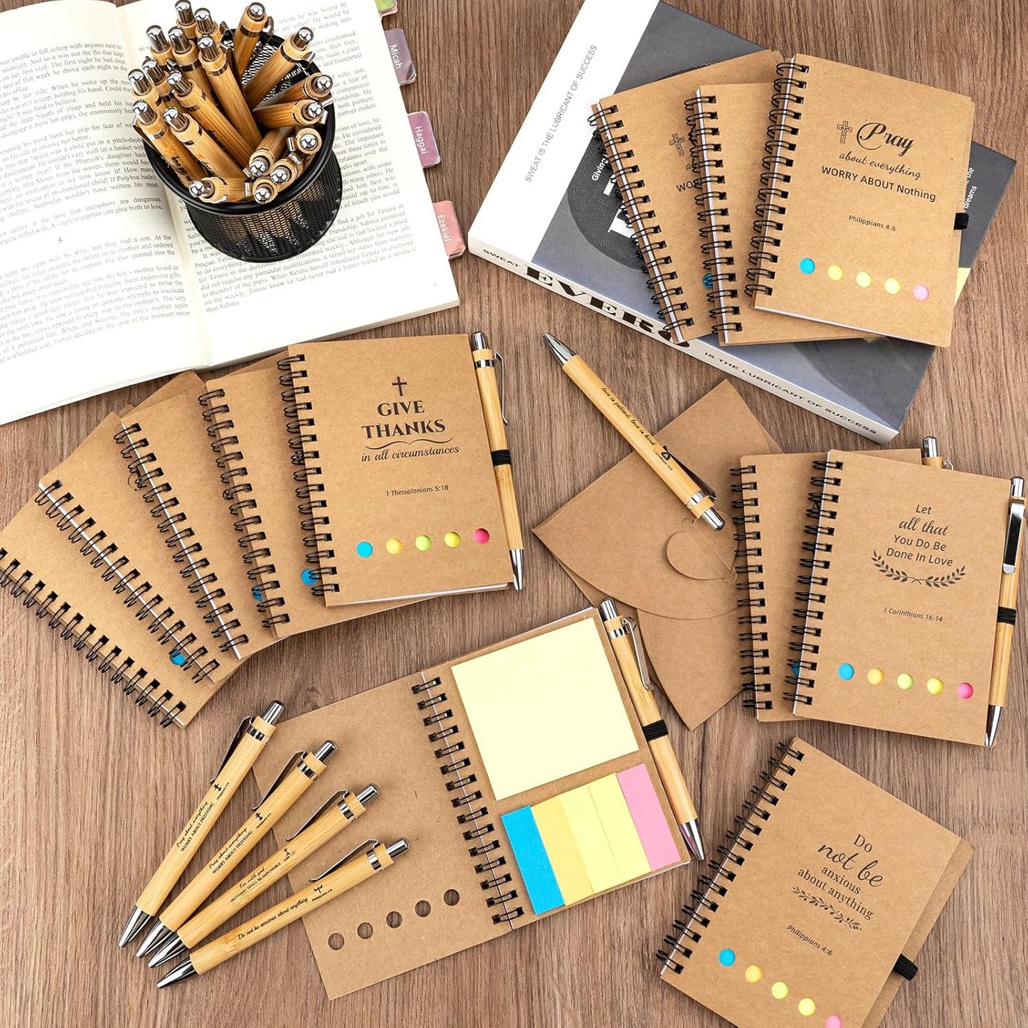 20 Sets Christian Gifts Bulk Prayer Journal Christian Spiral Notebooks with Bible Ballpoint Pens Religious Small Notepad Inspirational Church Gift for Women Men Sunday School Family Bible Study Groups