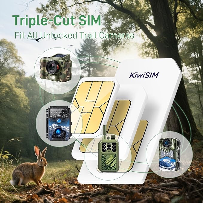 4G LTE Data SIM Card 50GB - 2 Years for Trail Camera & Security Camera, SIM Card for Wildlife Cameras, 3-in-1 SIM Kit with AT&T/T-Mobile/Verizon Coverage, No Contract & Auto Network Switching