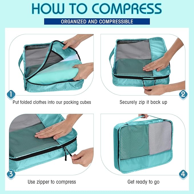 5 Pcs Packing Cubes for Suitcase Large Travel Cubes Carry on Luggage Organizer Bags for Clothes Accessories(L,Blue)