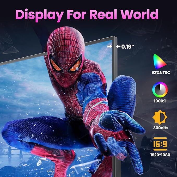 Large Portable Monitor 18.5 inch FHD 1920x1080p 100 Hz 130% sRGB HDR HDMI USB-C Portable Gaming Monitor VESA Compatible, External Second Screen for Laptop, MacBook, Surface, PC, Game Console