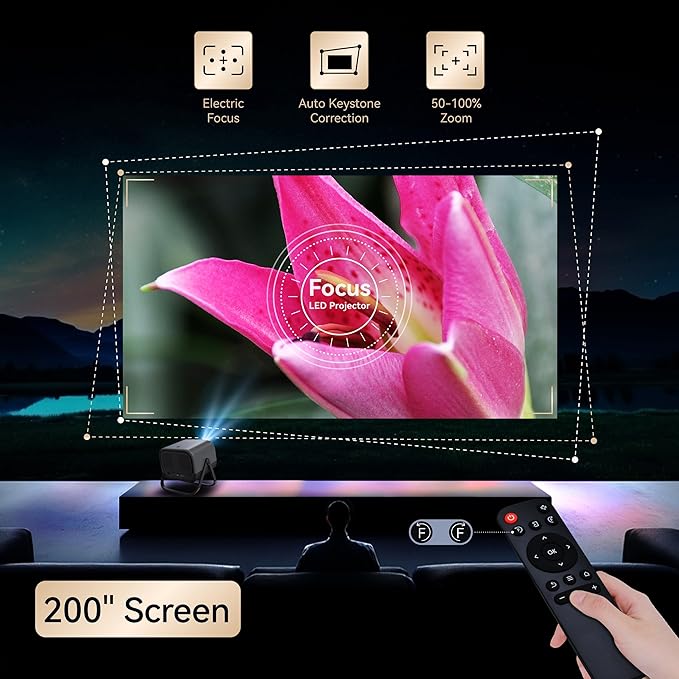 Electric Focus&360°Adjustable Stand-1080P Phone Projector with WiFi and Two-way Bluetooth,MEER 2025 Latest Upgraded Auto Keystone Ceiling Projector, Home Movie Proyector for iPhone/TV Stick/Laptop