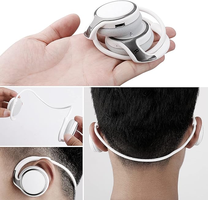 Small Bluetooth Headphones Wrap Around Head - Sports Wireless Headset with Built in Microphone and Crystal-Clear Sound, Foldable and Carried in The Purse, and 12-Hour Battery Life, White