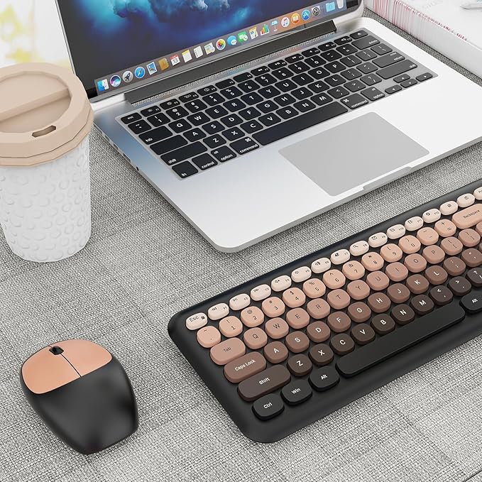 HotFox Wireless Keyboard and Mouse Combo, Full-Size Retro Typewriter Keyboard with Round Keycaps, Ergonomic Design for Windows PC, Home and Office Use -Red