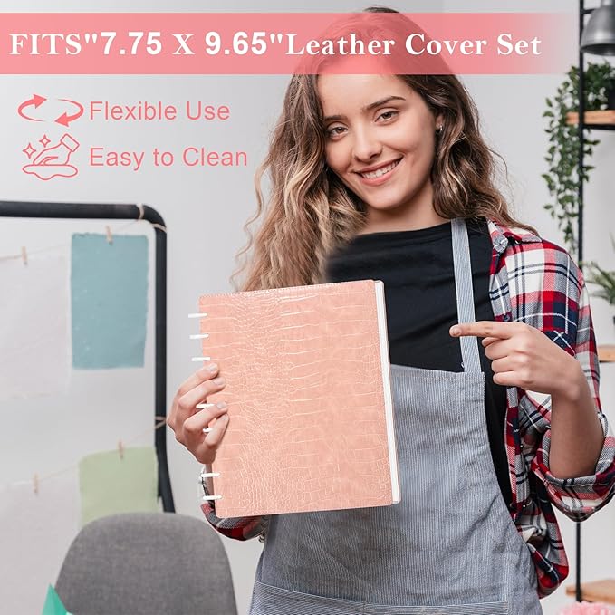 2 Pack Pu Leather 7X9.25 In Discbound Notebook Cover And Disc Set Discbound Planner Cover With 18 Pcs Expansion Discs 9-Disc Disc Bound Notebook Accessories(Pink+Purple;No Inner Paper)