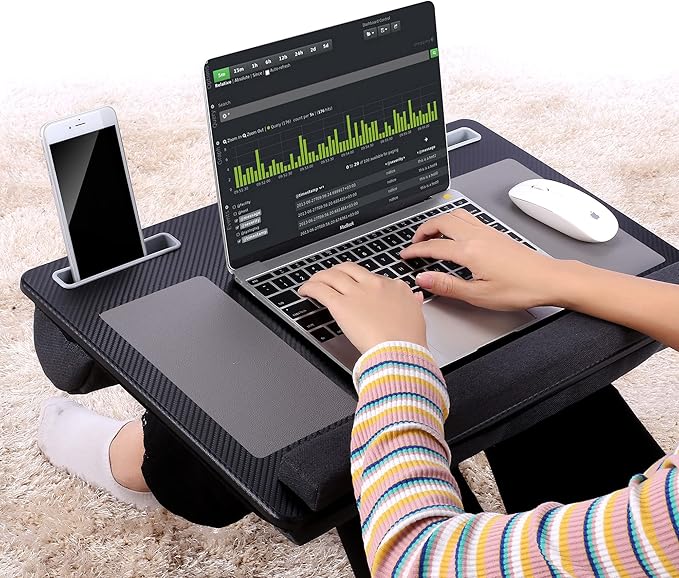 Extra Large Lap Laptop Desk- Home Office Portable LapDesk with Mouse Pad & Wrist Rest for Notebook/MacBook/Tablet, Sofa Bed Working, Writing, Drawing (Carbon Black, Fit Up to 17-inch Laptops)