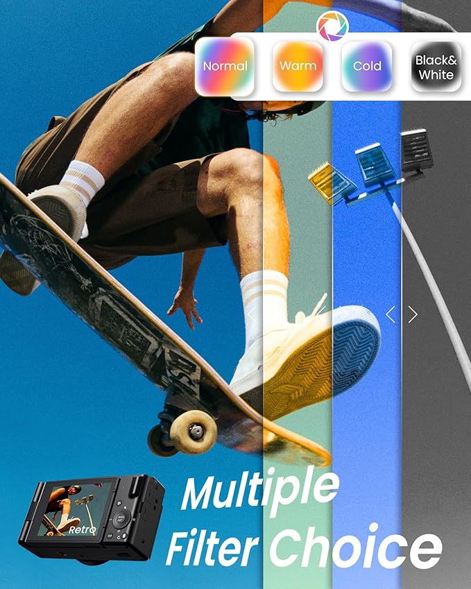 True 5K Digital Camera for Photography, Autofocus 80MP with 18X Digital Zoom 3" 270°Flip Screen Dual-Lens Selfie Camera for YouTube Vlogging & Content Creation, 2 Batteries, 32GB Card & Flash，Black