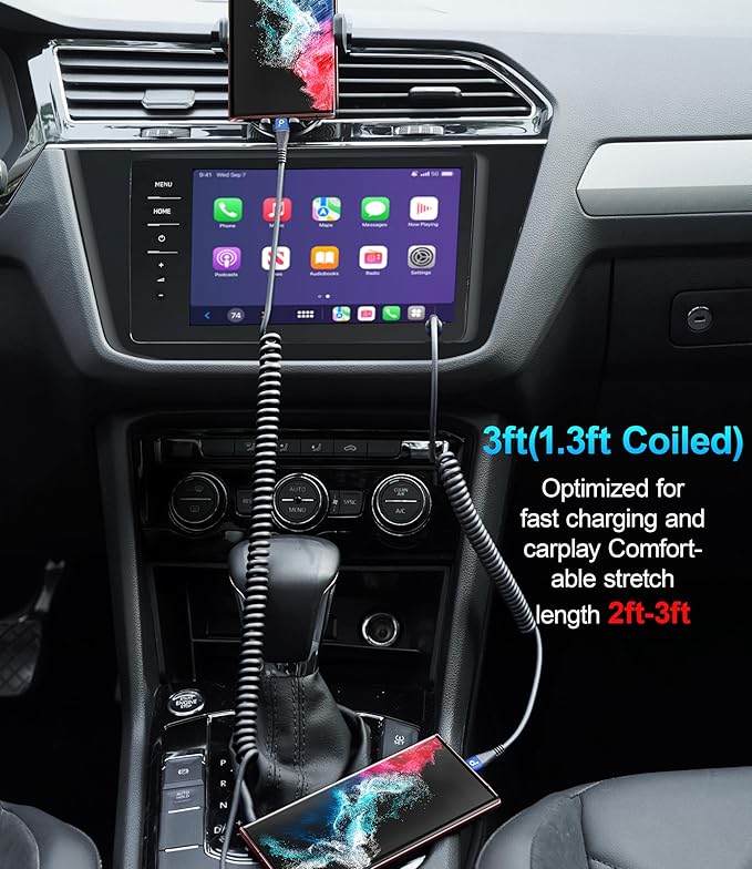 USB C Cable 100W 3FT Coiled USB C to USB C Charger Cable for Car, 2Pack Short Type C Cable Fast Charging Cable for iPhone 17/16/15/Plus/Pro Max/Samsung Galaxy S23, Compatible All Type C Devices,Blue