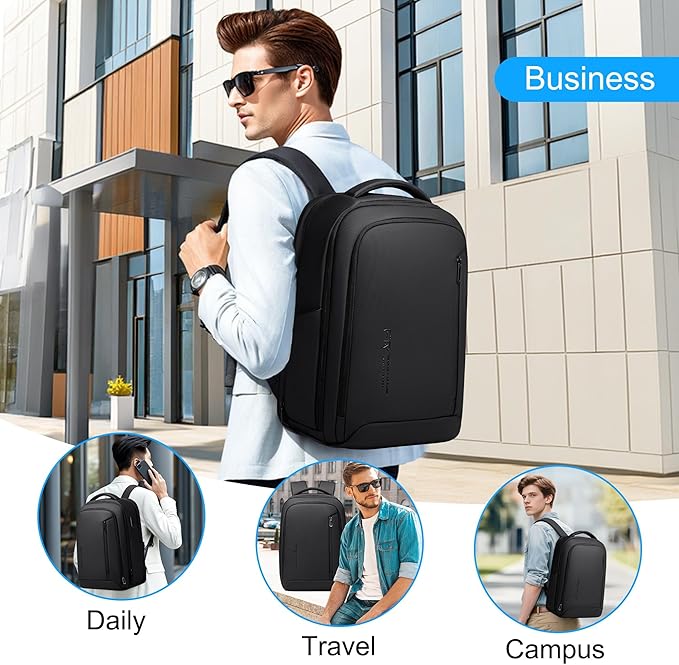 Business Travel Backpack for Men, Expandable Water Resistant 17 Inch Laptop Backpack with USB Port, Black Computer Backpack for College/Work