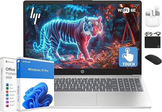 HP Flagship 15.6" HD Touchscreen Laptop Computer, 6-Core Intel i3 Processor, 16GB RAM, 1.5TB Storage (1TB SSD + 500GB Ext), Wi-Fi, Long Battery, HubxcelAccessory, Lifetime Office 2024, Win 11 Pro