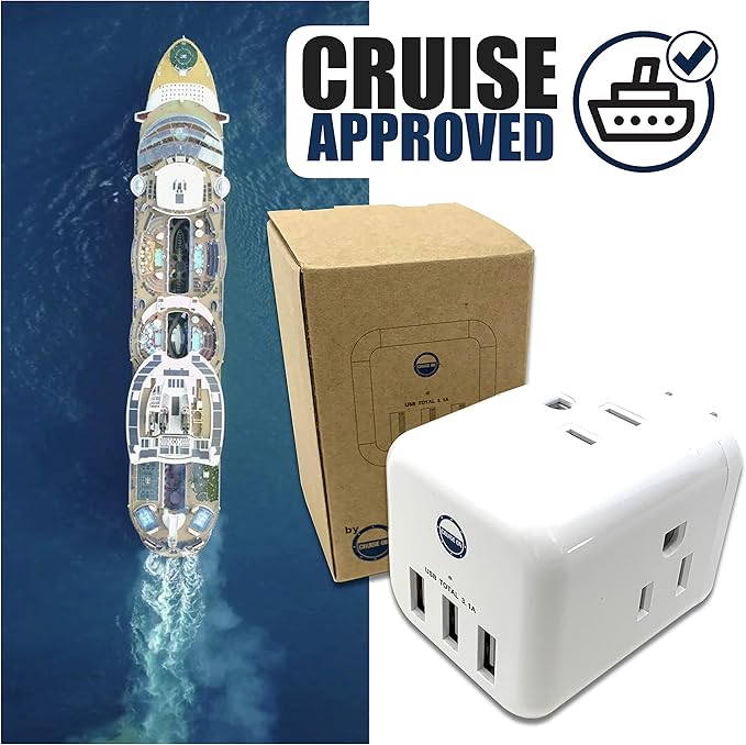 Cruise Approved Power Strip Non Surge Protector for Cruise Ship Multi Plug, 6 Outlets, 3 USB & 3 AC Outlet for Carnival, Celebrity, Princess, Norwegian & Major Lines in 2025 & 2026
