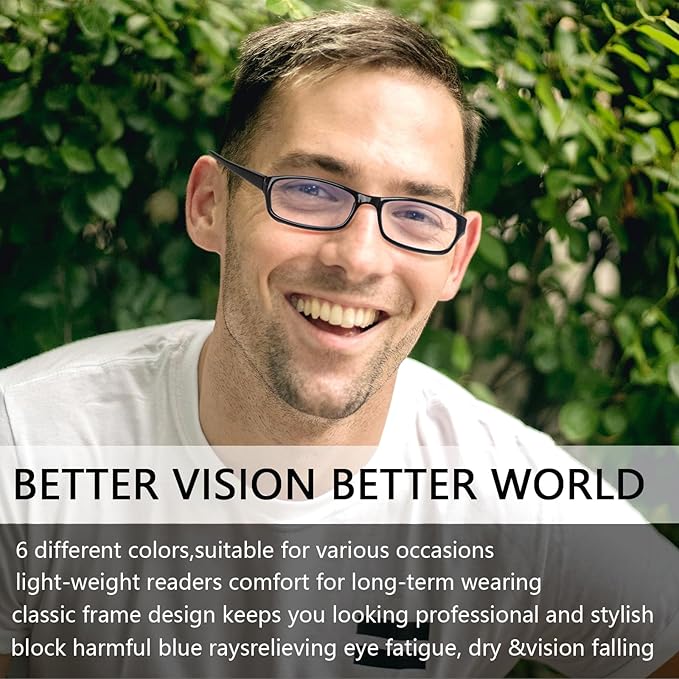 Henotin 6-Pack Reading Glasses Blue Light Blocking Anti Eyestrain Computer Reading Glasses for Women and Men Readers (Transparent White, 1.50, Diopters)