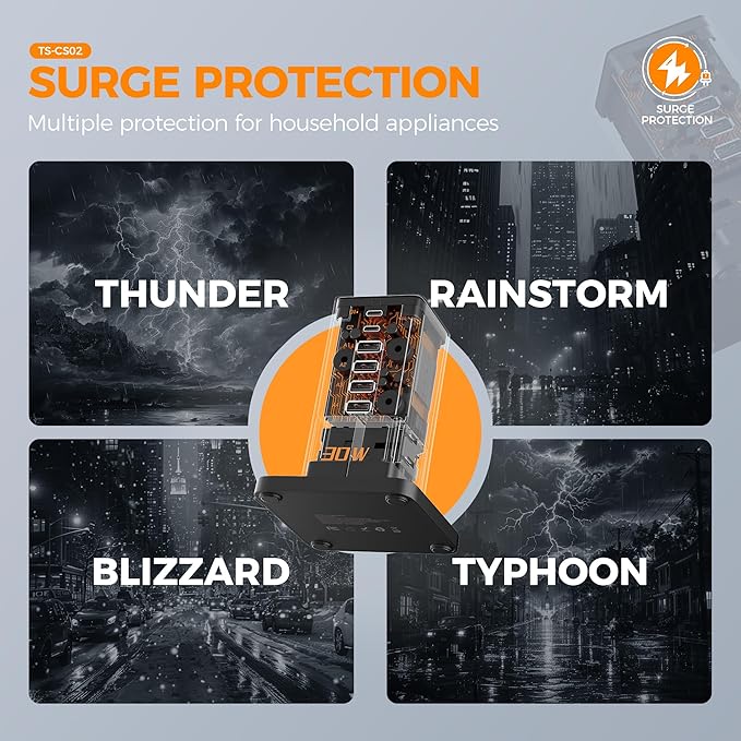 Charging Station 30W, TESSAN 9-in-1 Charger Blocks for iPhone 16/15/14/13, Tablets, Earphone with Surge Protector, 5ft Flat Extension Cord with 4 USB A, and 2 USB C for Home, Office, Dorm, Black