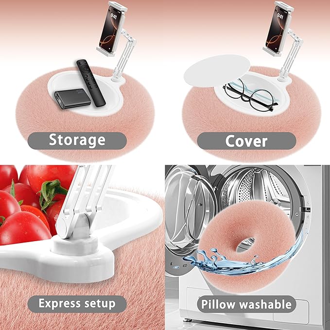 KABCON Pillow Tablet Stand for Kindle,360°Adjustable Aluminum Pole Phone Holder with Soft Plush Fabric for 4.7"-13" Phones/Tablets,iPad Pro Mini Air 12.9,iPhone Pro Max,Samsung Galaxy,LG,Kindle-Pink