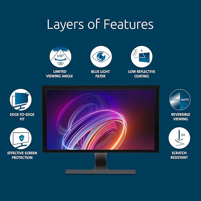 Kensington 27 inch Computer Privacy Screen for Desktop, 16:9 Widescreen Monitor, FP270W9 Anti-Glare Blue Ray Reduction Computer Privacy Filter, Matte and Glossy Viewing Options, K55414WW