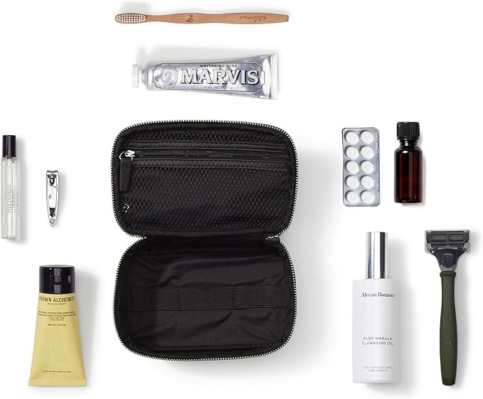 Leatherology Cognac Small Travel Organizer - Zipped mesh storage pocket, elastic loops for organization, compact travel size