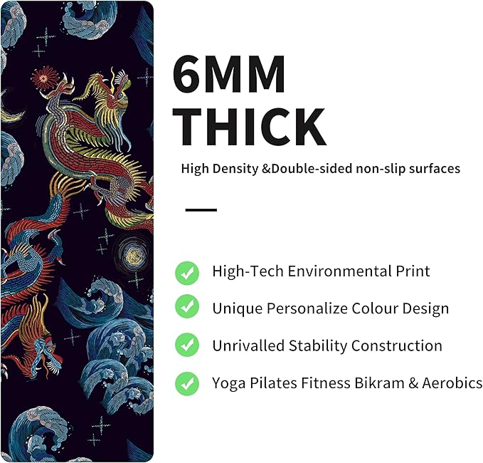 nuveti Yoga Mat Print Extra Thick TPE Non Slip Fitness Exercise Mat with Carrying Bag,72"x24" Extra Thick 6MM Exercise & Workout Mat for Yoga, Pilates Fitness and Floor Exercises